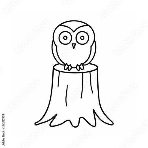 Owl perched on a tree stump coloring page for kids bird wood