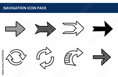 Collection of various directional arrows in a flat design style. Simple graphic elements for navigation or guidance.