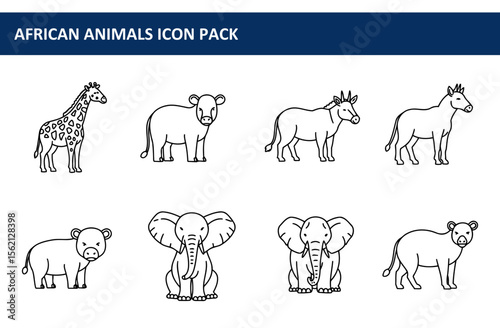 African animal icons in simple line art style. Side profile views of various animals against a plain white background.