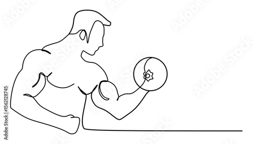 continuous line art of a man doing fitness exercise. vector illustration of a man lifting weights or dumbbells