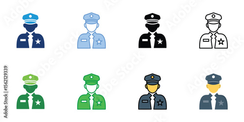 Security Officer Icons Set Vector Multiple Style Collection