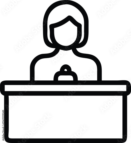 Receptionist at desk line icon for office assistance and help