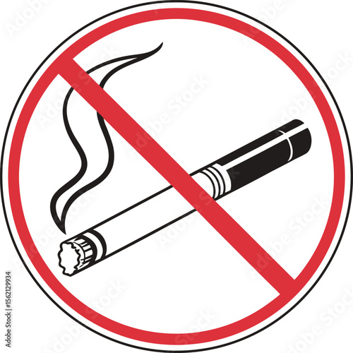 Simple vector icon of a cigarette with a bold red line crossing it out symbolizing prohibition or a ban on smoking suitable for health or warning graphics