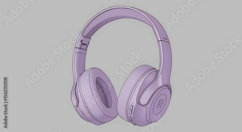 This high-quality vector illustration features sleek, light purple over-ear headphones with a matte finish and subtle earcup details, emphasizing minimalism, audio, and modern design.