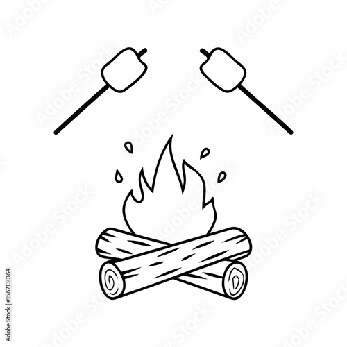 Campfire with flames logs marshmallows drops for kids coloring page wood