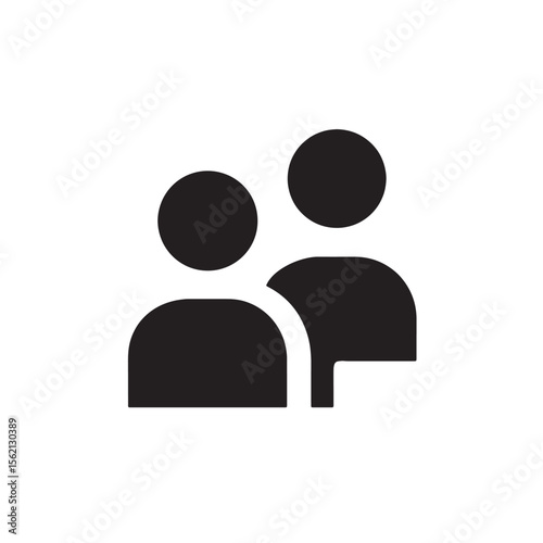 A simple black and white icon depicting two people standing next to each other closely