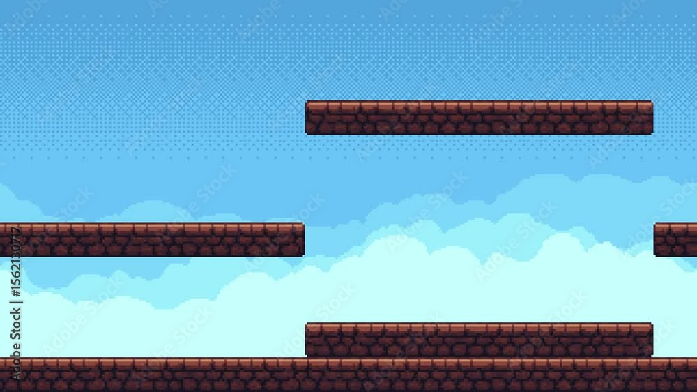 Pixel art game level background with moving platforms and scrolling ...