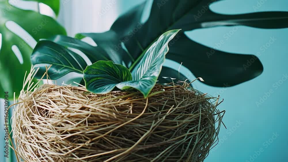 Bird's nest with tropical plants