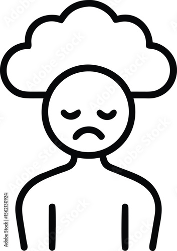 Sad person with cloud above in simple line art style vector
