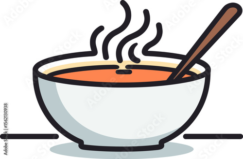 Steaming Bowl of Soup with Spoon - Culinary Delight Illustration
