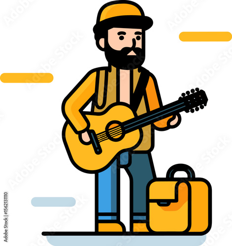 Guitarist Illustration: A Musician's Leisurely Pursuit of Melodies