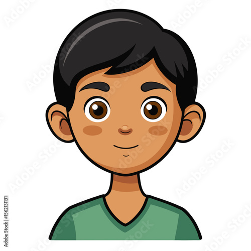 Latino boy, neutral expression, calm child, boy portrait, Hispanic child, cartoon boy, boy face, child character, white background, flat design, boy avatar, boy clipart, child vector, kids illustratio