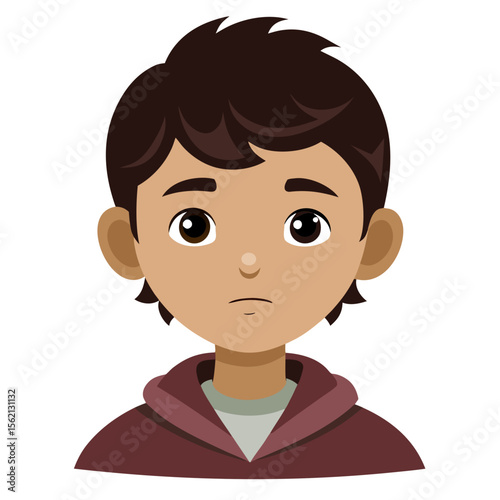 Latino boy, neutral expression, calm child, boy portrait, Hispanic child, cartoon boy, boy face, child character, white background, flat design, boy avatar, boy clipart, child vector, kids illustratio