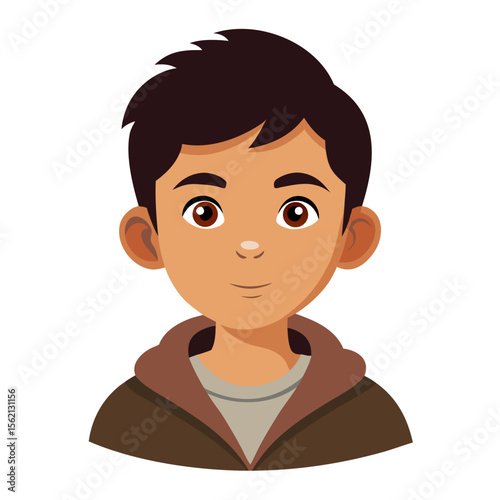 Latino boy, neutral expression, calm child, boy portrait, Hispanic child, cartoon boy, boy face, child character, white background, flat design, boy avatar, boy clipart, child vector, kids illustratio