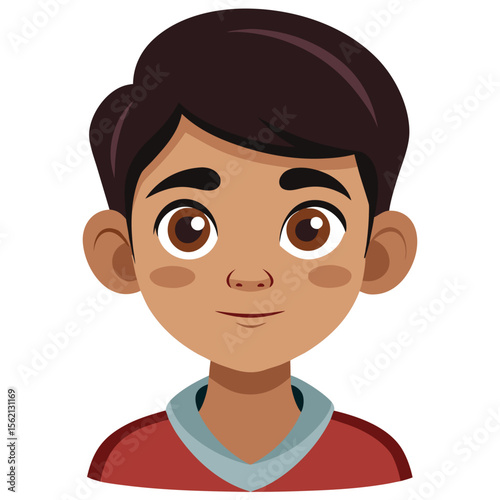 Latino boy, neutral expression, calm child, boy portrait, Hispanic child, cartoon boy, boy face, child character, white background, flat design, boy avatar, boy clipart, child vector, kids illustratio