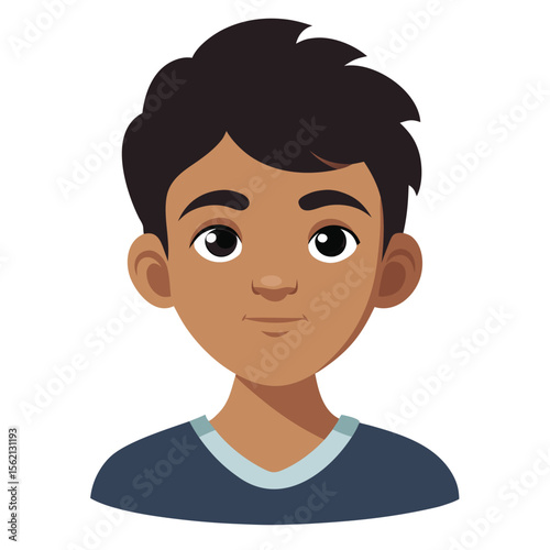 Latino boy, neutral expression, calm child, boy portrait, Hispanic child, cartoon boy, boy face, child character, white background, flat design, boy avatar, boy clipart, child vector, kids illustratio