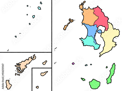 少しゆるい鹿児島県地図 地域色分け 九州 西日本