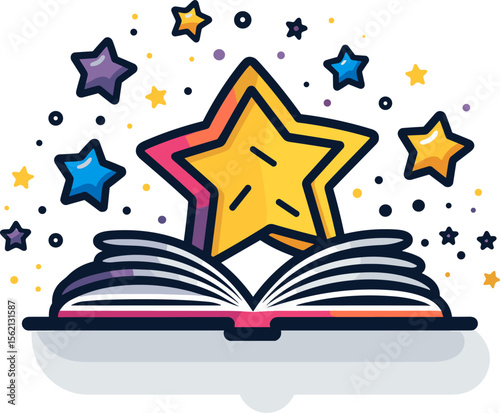 Open Book with Stars Icon, Vector Graphic Illustration