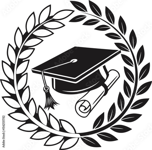 Classic graduation cap adorned with a laurel wreath symbolizing academic achievement and honor perfect for commencement ceremonies and educational institutions