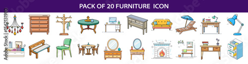 Collection of Twenty Essential Furniture Icons for Interior Design and Decoration