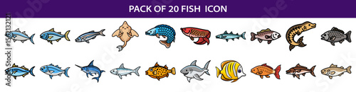 Collection of twenty colorful cartoon fish illustrations suitable for various designs