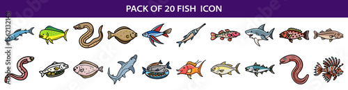 Cartoon Pack of Diverse Fish Species Illustration with Vibrant Colors