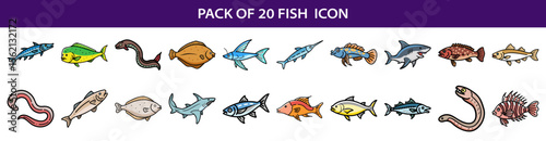 A diverse collection of cartoon fish species perfect for aquatic themed designs