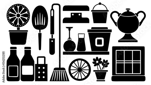 set of kitchen tools and accessories