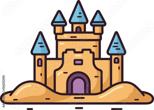 Whimsical Castle Illustration: A Cartoon Fortress on Sandy Shores