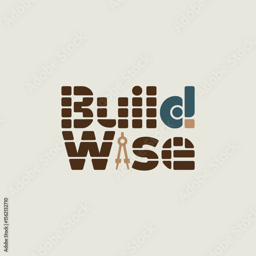 Build Wise Logo Design with Bricks and Tools logo featuring the words Wise stylized brown bricks construction tools The design simple emphasizes planning construction build
