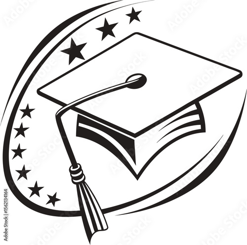 A bold minimalist black line drawing of a graduation cap perfect for academic celebrations commencement ceremonies and educational achievements