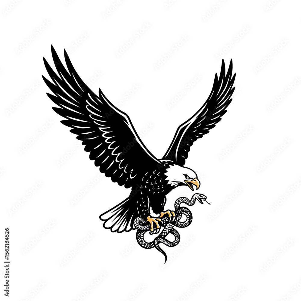 Obraz premium Eagle descending with snake in talons vector image silhouette