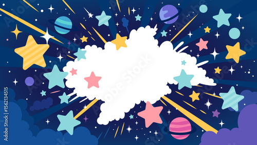 カラフルでポップな宇宙の背景フレームイラスト
