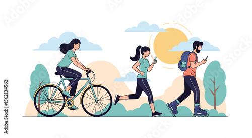 Active lifestyle pursuits for health and wellness amidst nature scenic outdoor activities promoting fitness and movement