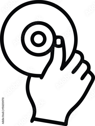 Simple line art drawing of hand holding a record disc illustration