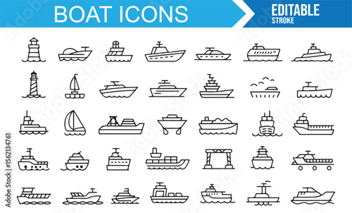 Set of nautical and maritime-themed boat icons for digital use.