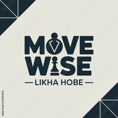 Move Wise Logo Featuring Chess Pawn and Player Icon Designed by Likha Hobe Set Against a Cream Background with Geometric Dark Blue Corner Accents This