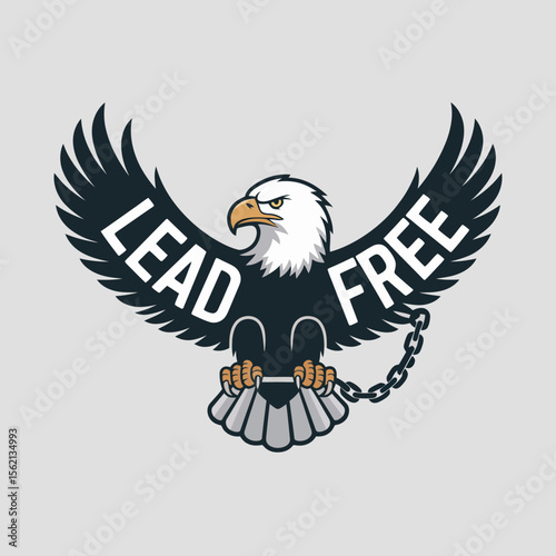 Symbolic Eagle Illustration with Lead Free Text and Broken Chains Representing Freedom and Environmental Consciousness Set Against a Neutral Background for Impactful Visual Communication illustration