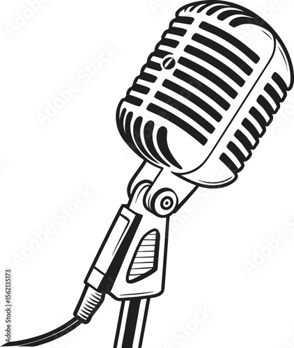 Retro dynamic microphone silhouette a classic audio recording equipment design with a vintage feel perfect for music broadcasting and podcasting themes
