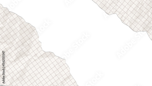 White torn checkered paper rip pieces of sheet edge, frame made of note scrap or notebook pages. Realistic blank gridded paper sheet border. Vector