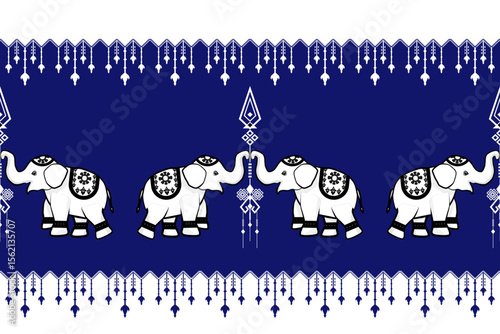 Thai elephant border, ethnic pattern, ornament, Thai traditional style, illustration design for background,carpet,wrapping, textile, silk, fabric,trousers.	