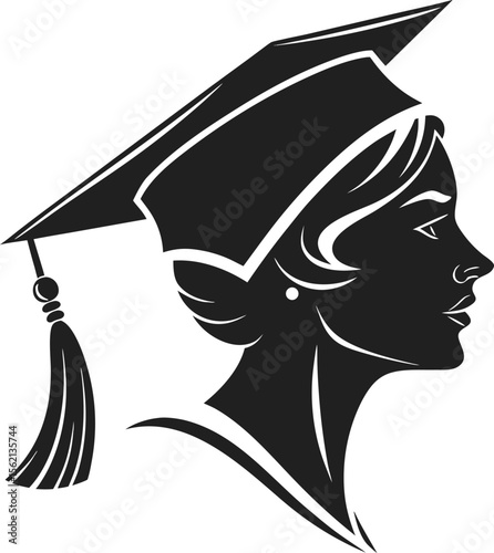 Silhouette of a graduate head wearing a cap symbolizing education achievement and commencement suitable for academic banners and celebratory advertisements