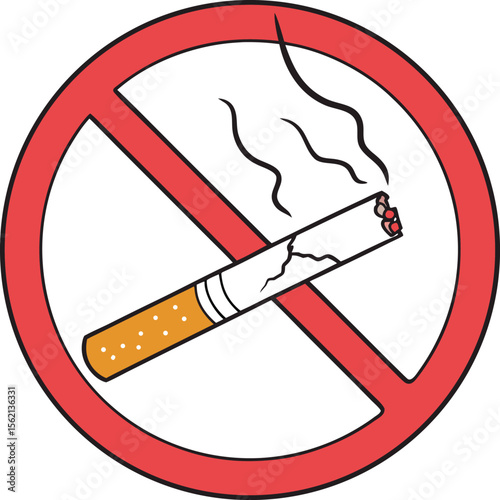 Modern graphic of a smoking ban symbol featuring a cracked cigarette conveying health and prohibition messages