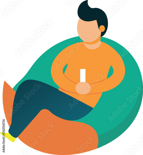 Person Relaxing in Bean Bag with Pause Icon