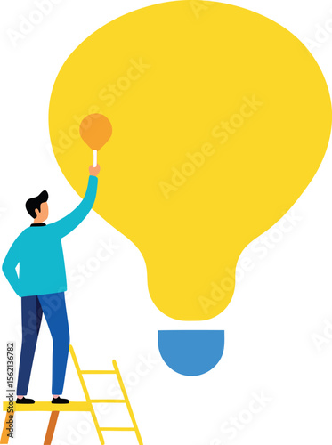 Person Painting Giant Yellow Lightbulb on Blank Canvas