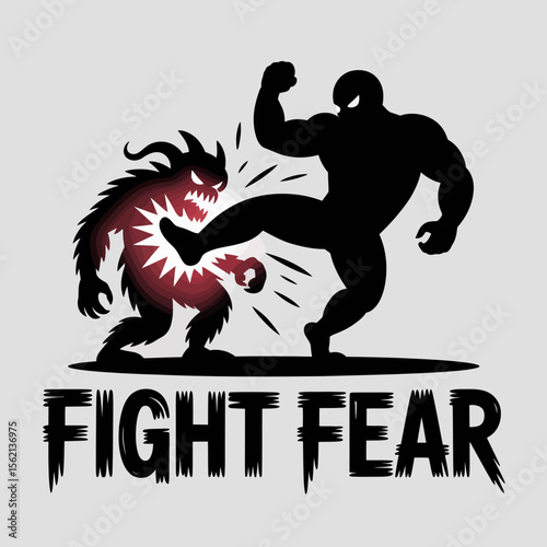 Conquering Fear Through Strength and Courage powerful illustration depicts strong figure kicking fearsome monster symbolizing overcoming fear adversity fight fear overcome fear conquer fear fearless