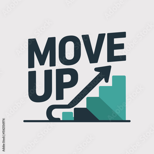 Move Up Progress and Growth Visual upward trending bar graph with arrow the words illustrate progress growth ambition move progress growth success ambition achievement advancement