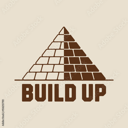 Pyramid Construction Build Up Graphic Design stylized pyramid split half one side white and the other brown with the words below symbolizes growth and development