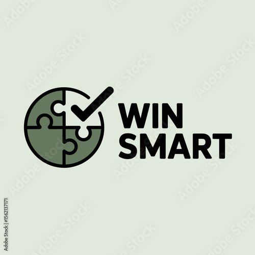 Win Smart Strategy Puzzle Solution Checkmark graphic design featuring circular puzzle with checkmark alongside the text Smart symbolizing strategic success win smart strategy puzzle solution