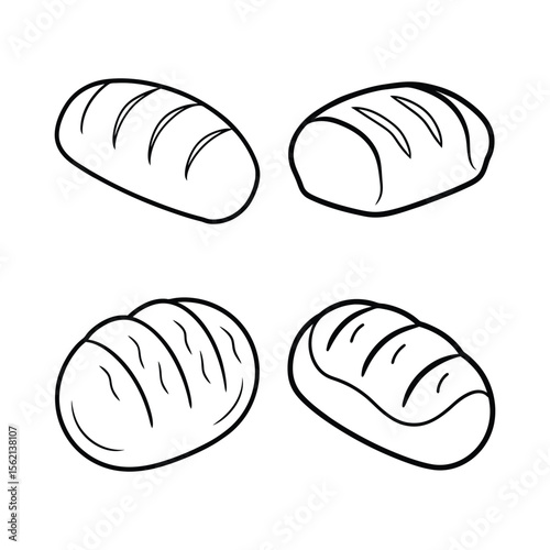 Bread line art set of vector illustration